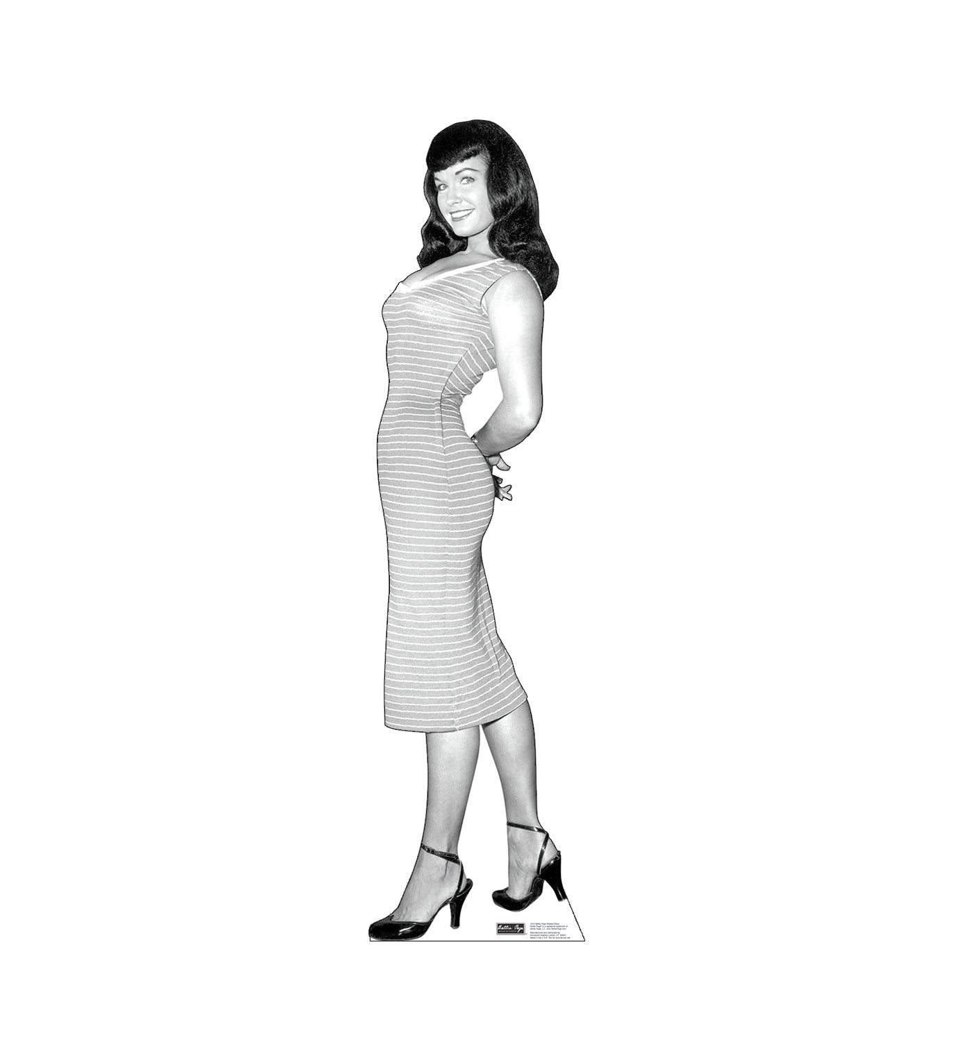 Life-size Bettie Page Striped Dress Cardboard Cutout
