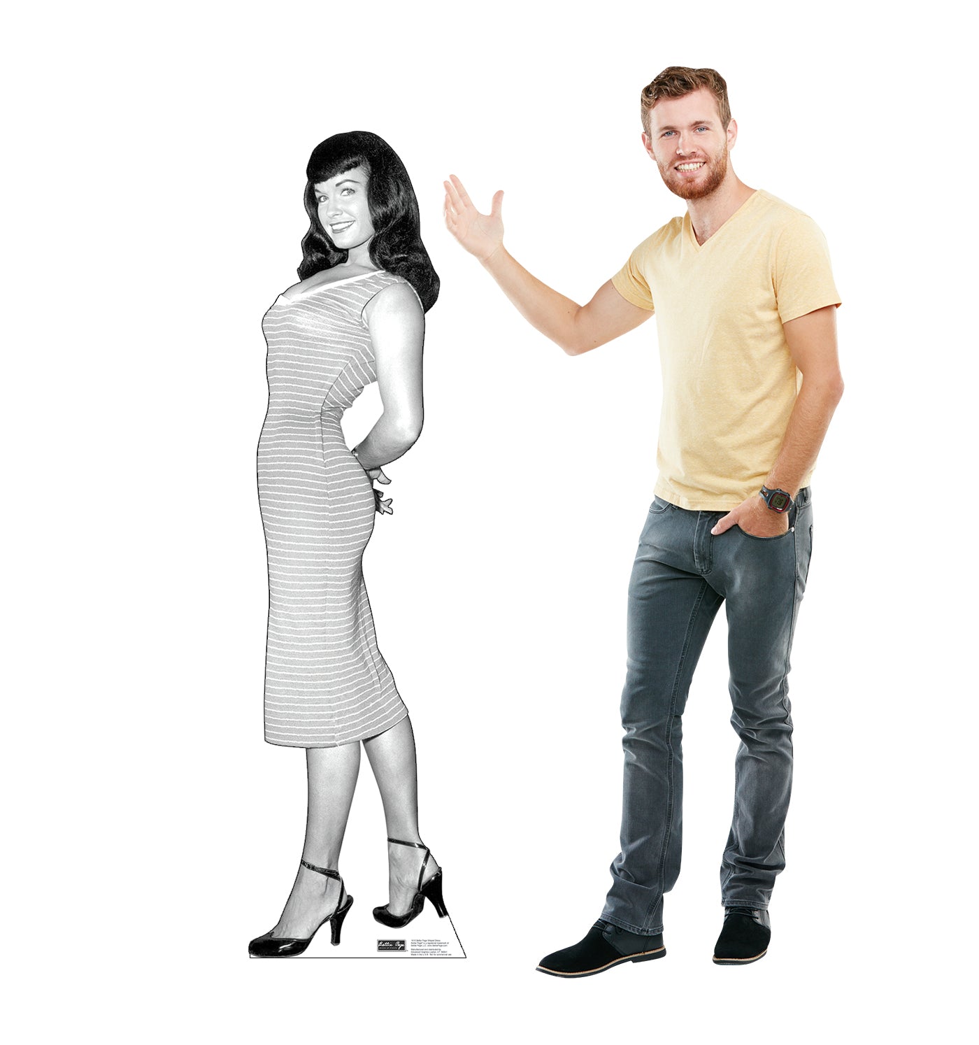 Life-size Bettie Page Striped Dress Cardboard Cutout