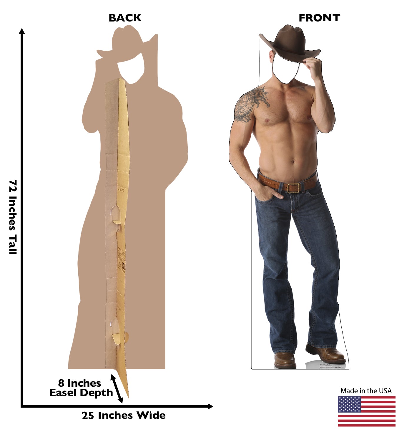 Life-size Shirtless Cowboy Stand-in Cardboard Cutout - All Cutouts