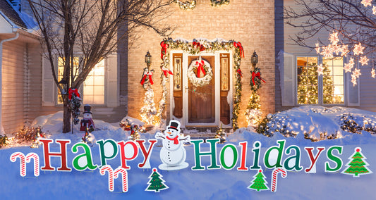 Happy Holidays Life-Size Coroplast Outdoor Yard Sign - All Cutouts