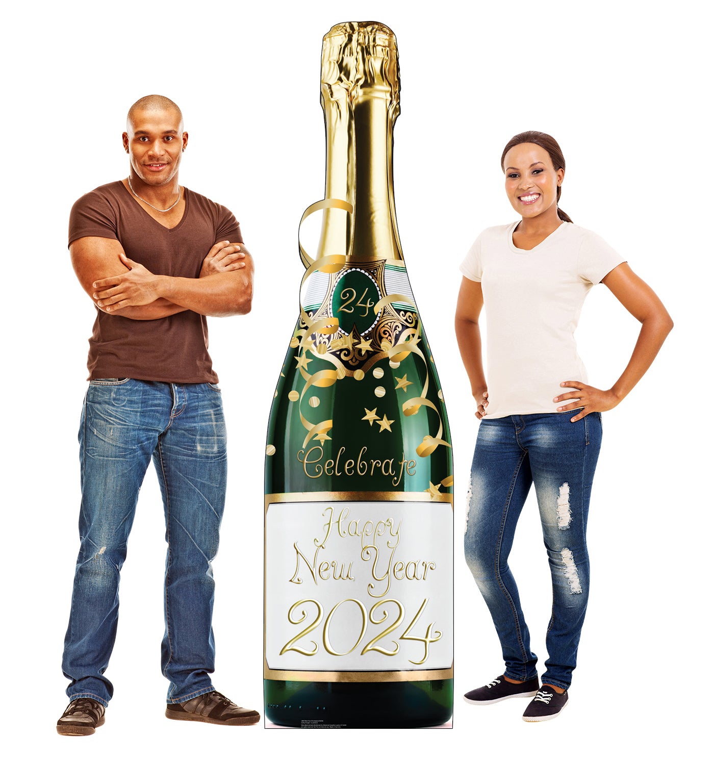 Life-size Cardboard Cutout of New Year's Champagne Bottle - All Cutouts