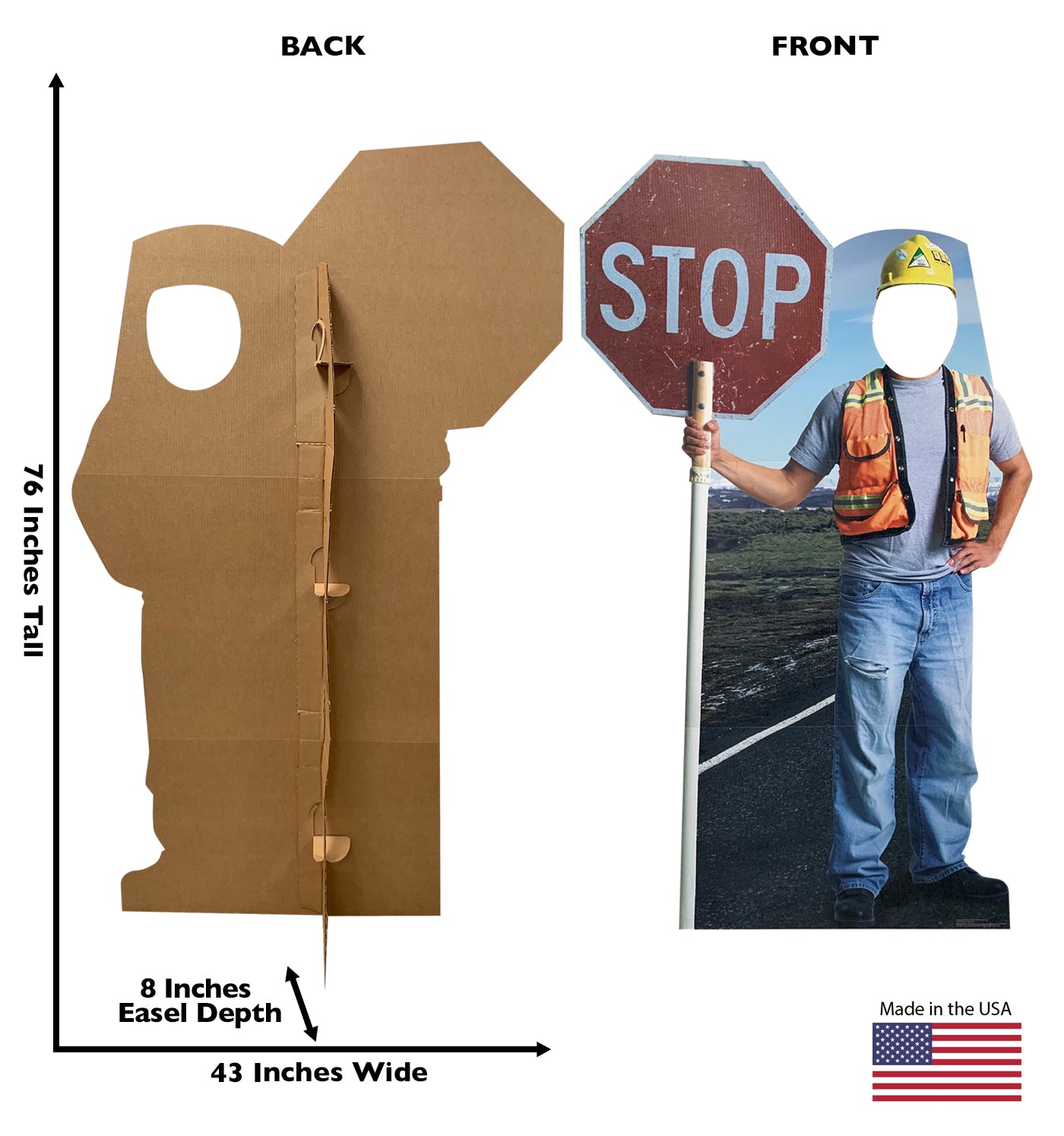 Life-Size Construction Worker Stop Sign Stand-In - All Cutouts