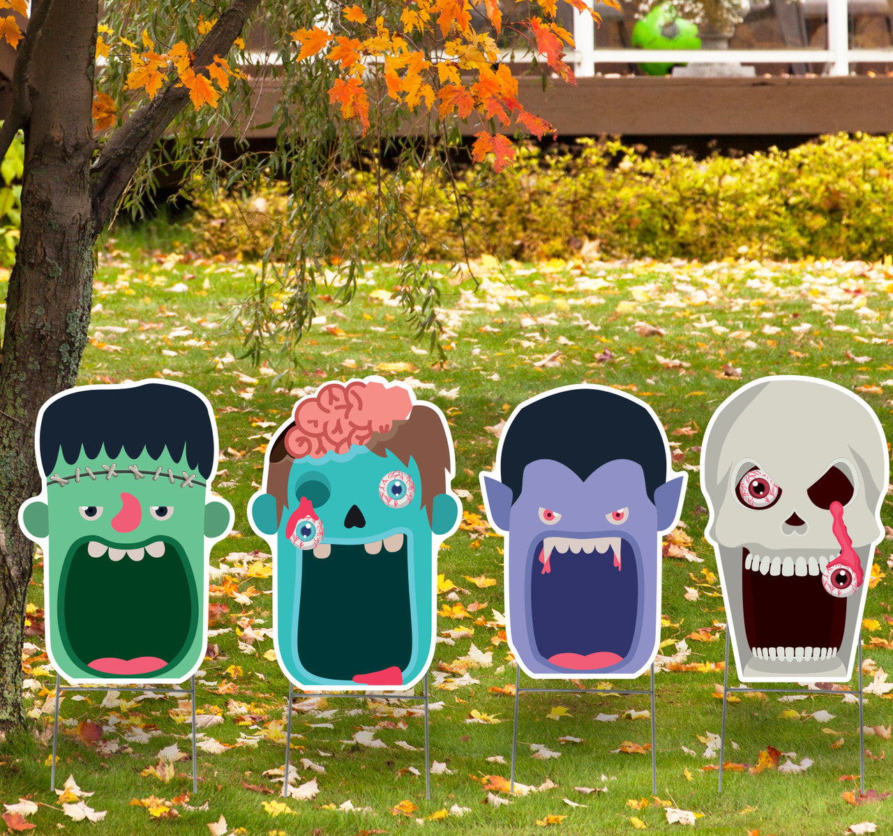 Halloween Scary Faces Outdoor Yard Sign (4-Pack) - All Cutouts