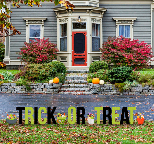 Trick or Treat with Candy Buckets Coroplast Outdoor Yard Letters - All Cutouts