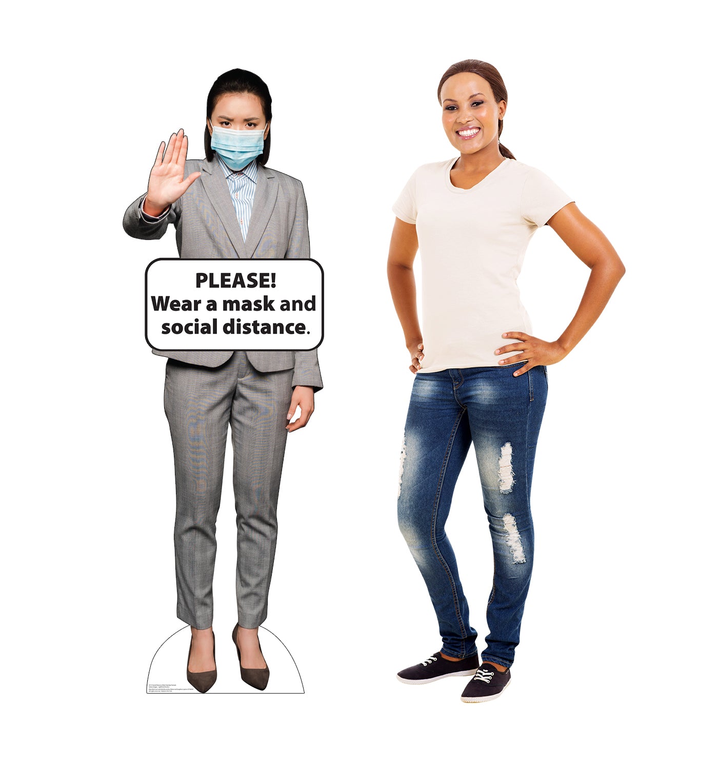 Life-Size Cardboard Standee - Social Distance Mask Standee Female - All Cutouts