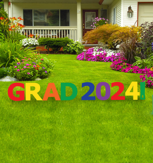 Grad 2024! Multi-Colored Coroplast Yard Signs - All Cutouts