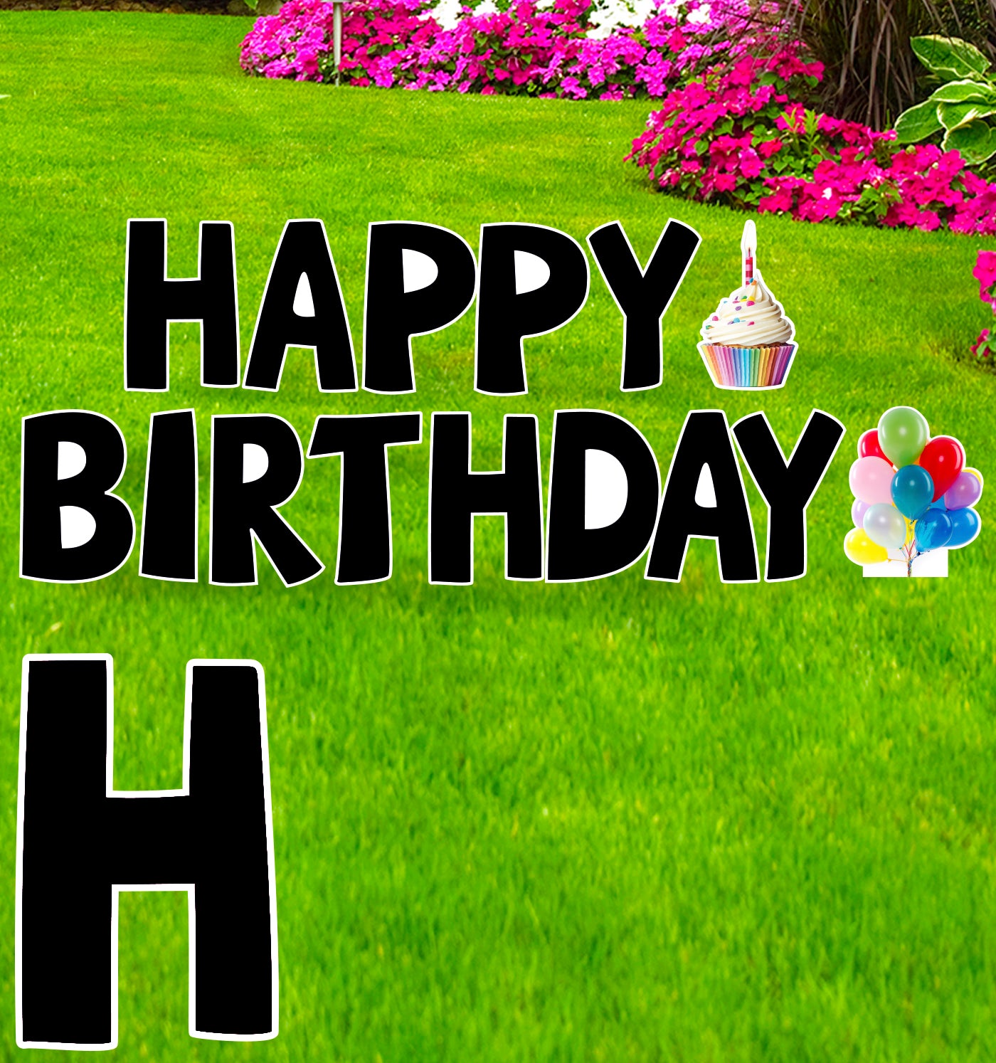 Happy Birthday Black Coroplast Outdoor Yard Sign - All Cutouts