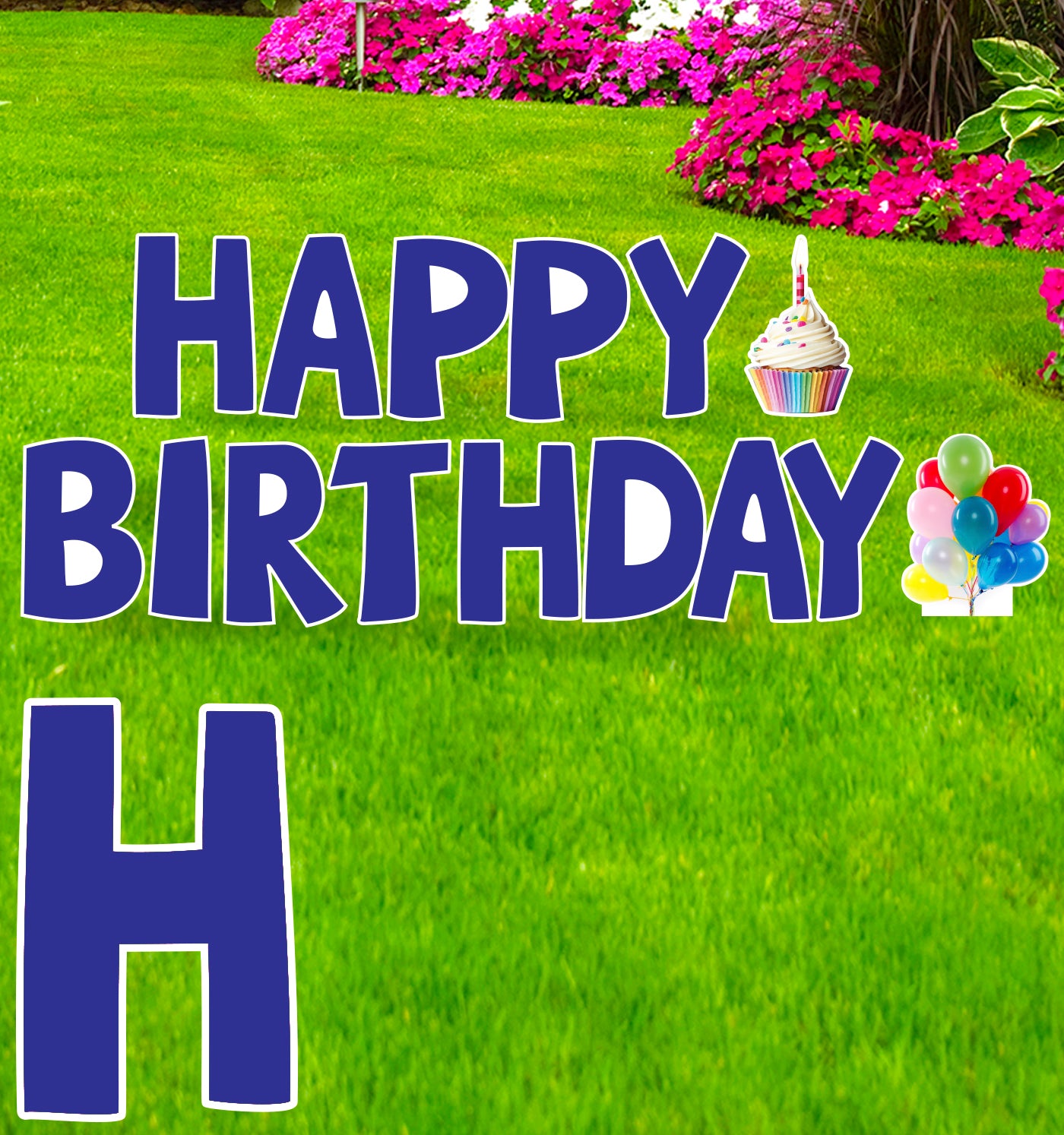 Happy Birthday Blue Coroplast Outdoor Yard Sign - All Cutouts