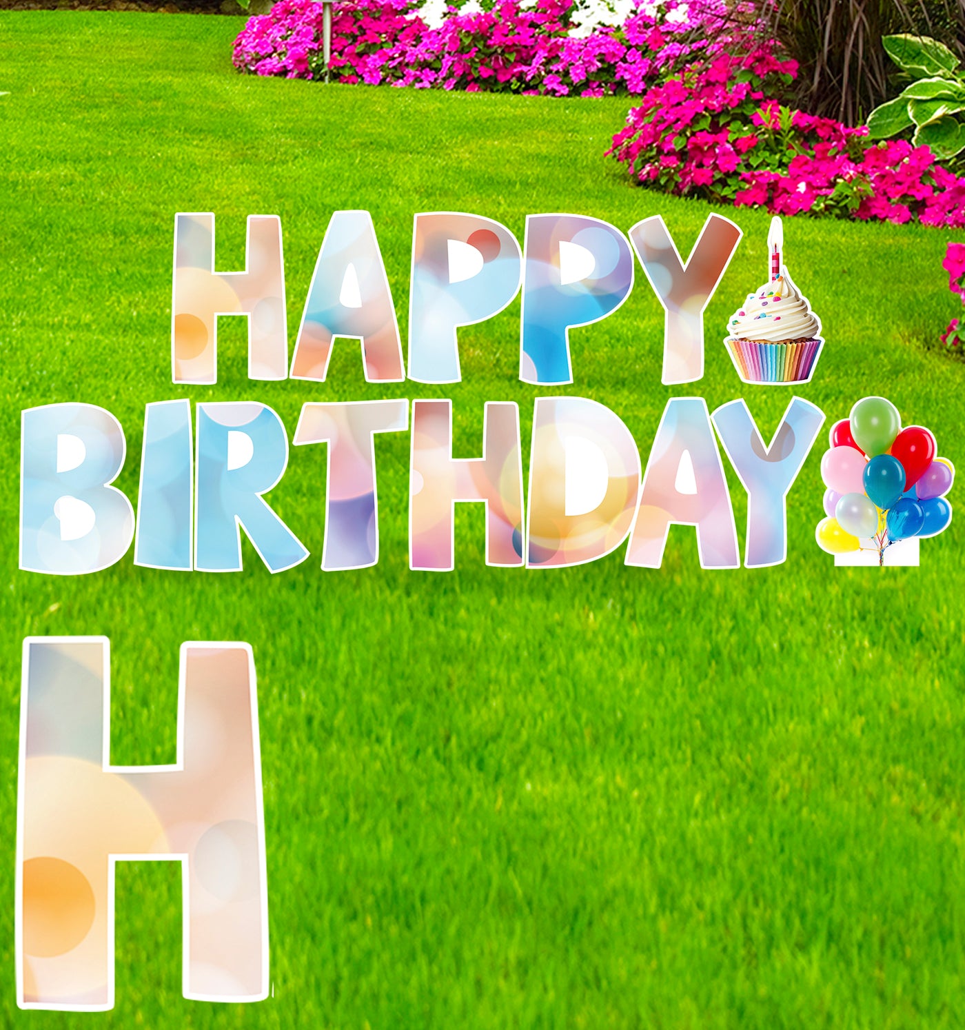 Happy Birthday Color Circles Coroplast Outdoor Yard Sign - All Cutouts