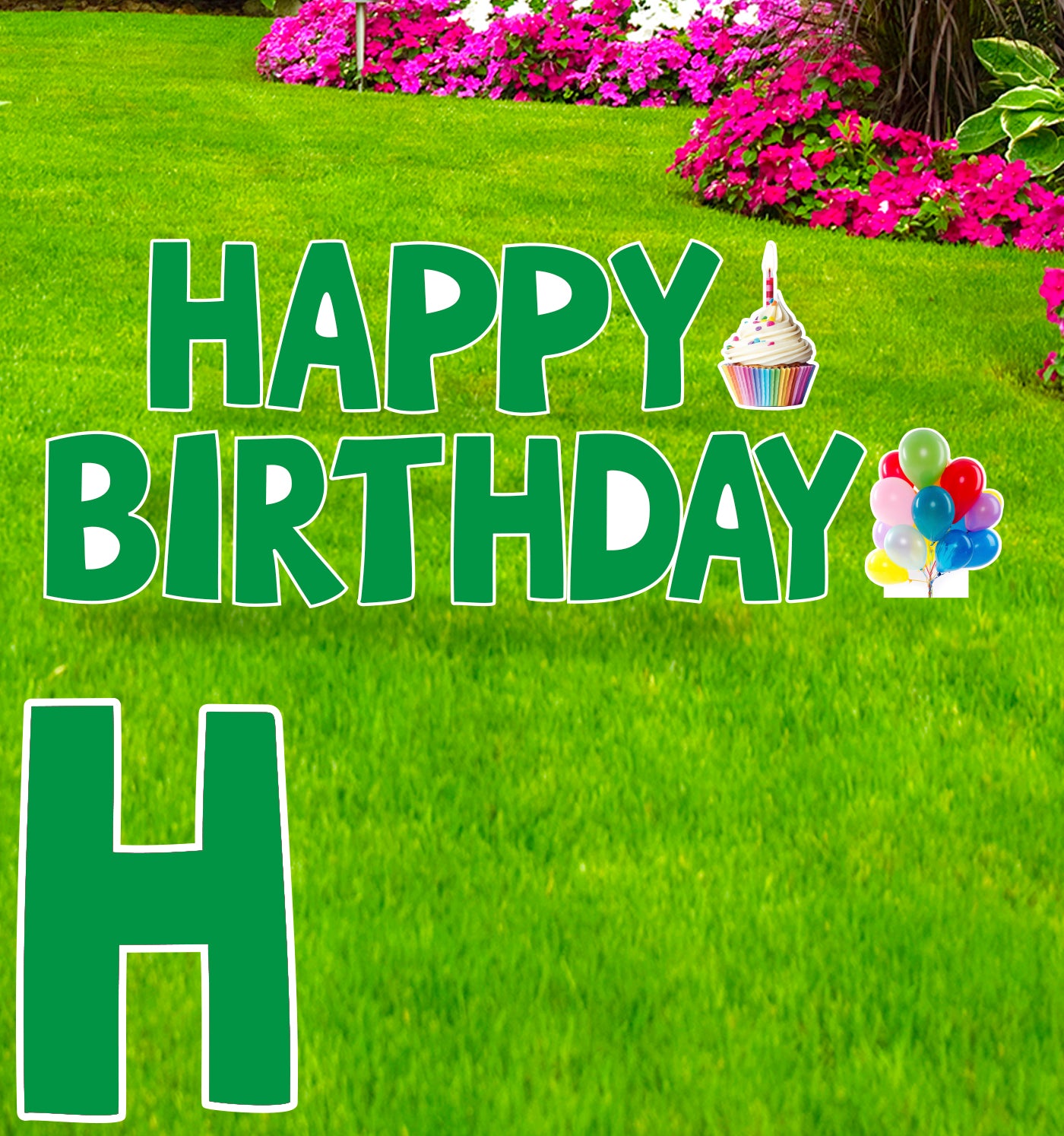 Happy Birthday Green Coroplast Outdoor Yard Sign - All Cutouts
