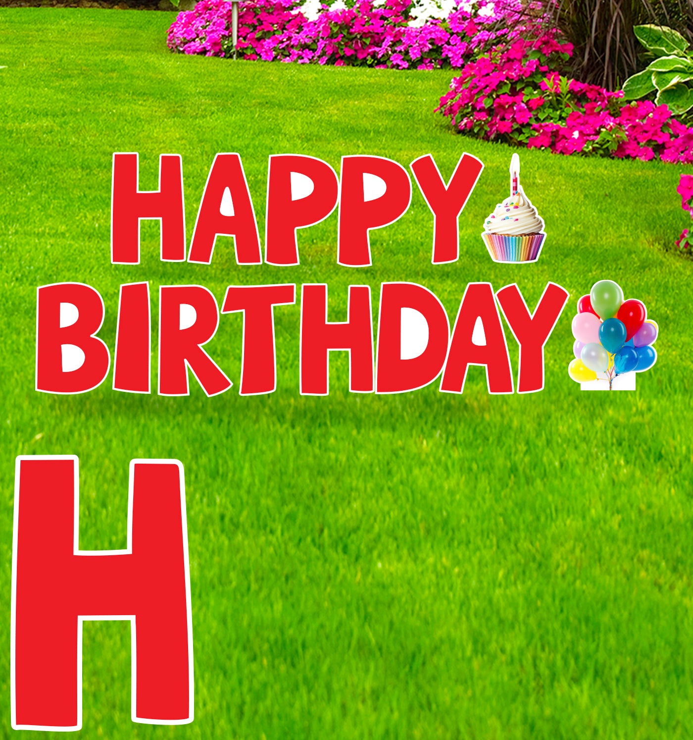 Happy Birthday Red Coroplast Outdoor Yard Sign - All Cutouts
