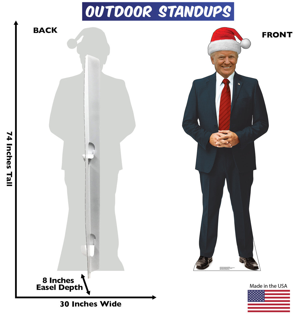 Outdoor Life-Size Standee of President Donald Trump Santa Hat - All Cutouts