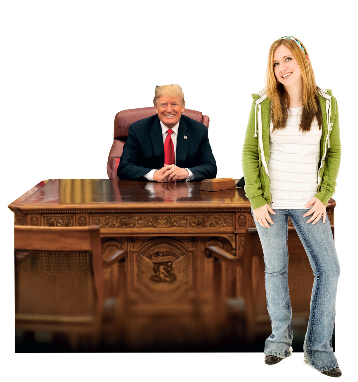 Life-Size President Trump Behind Desk Cardboard Cutout - All Cutouts