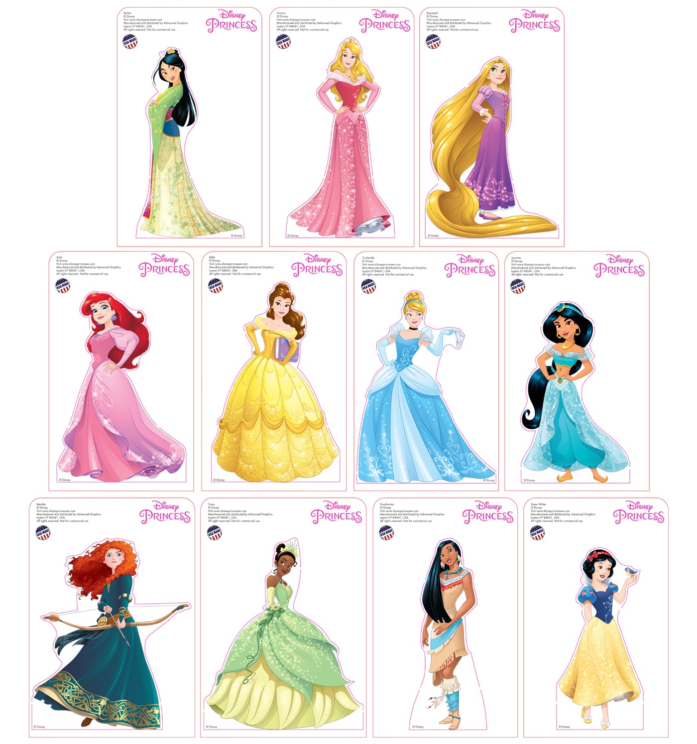 Tabletop Mini Princesses 11 Pack Cardboard Cutouts - All Cutouts