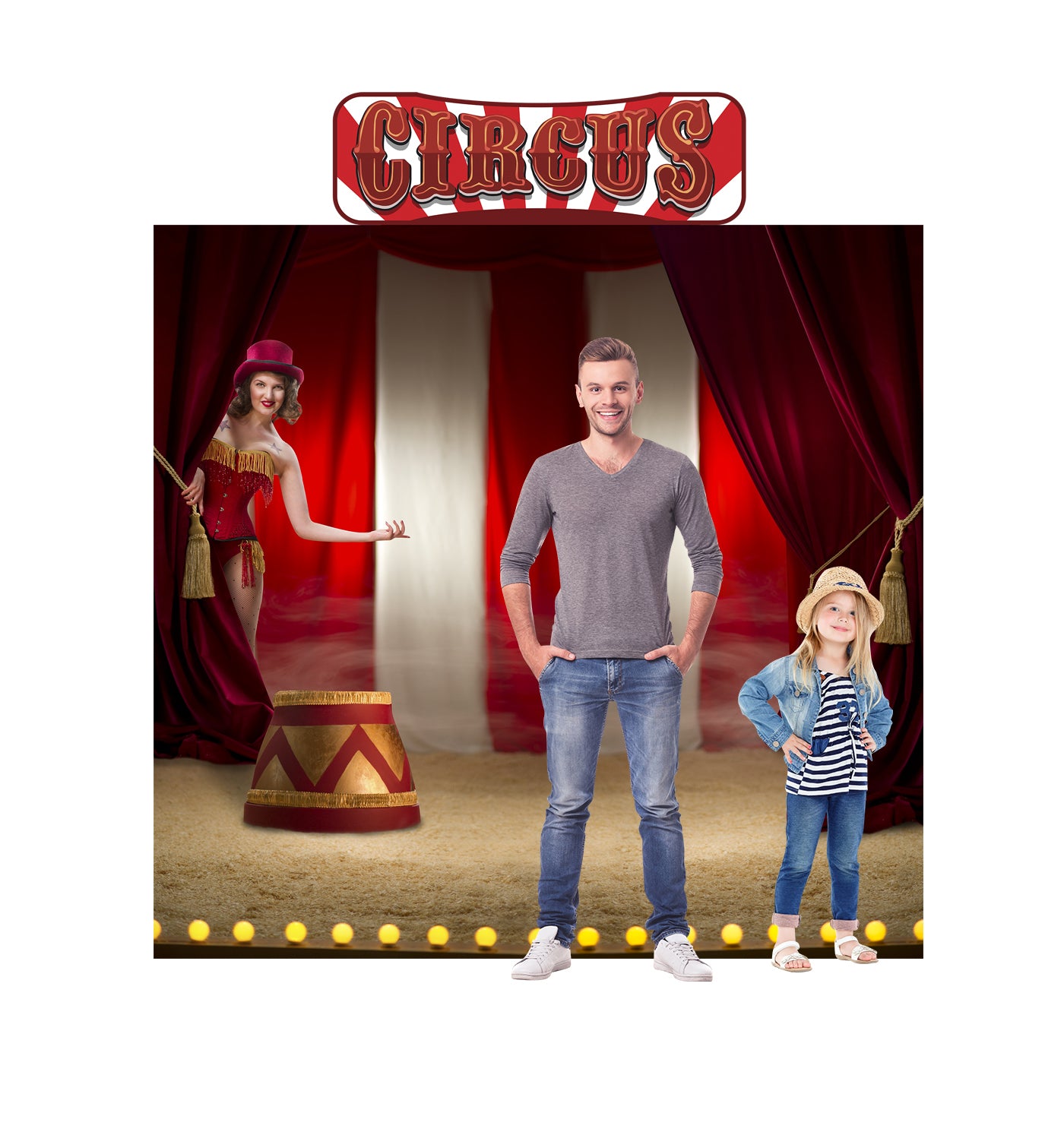 Circus Backdrop Double Wide with Header Cardboard Cutout - All Cutouts