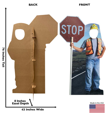 Life-Size Construction Worker Stop Sign Stand-In - All Cutouts