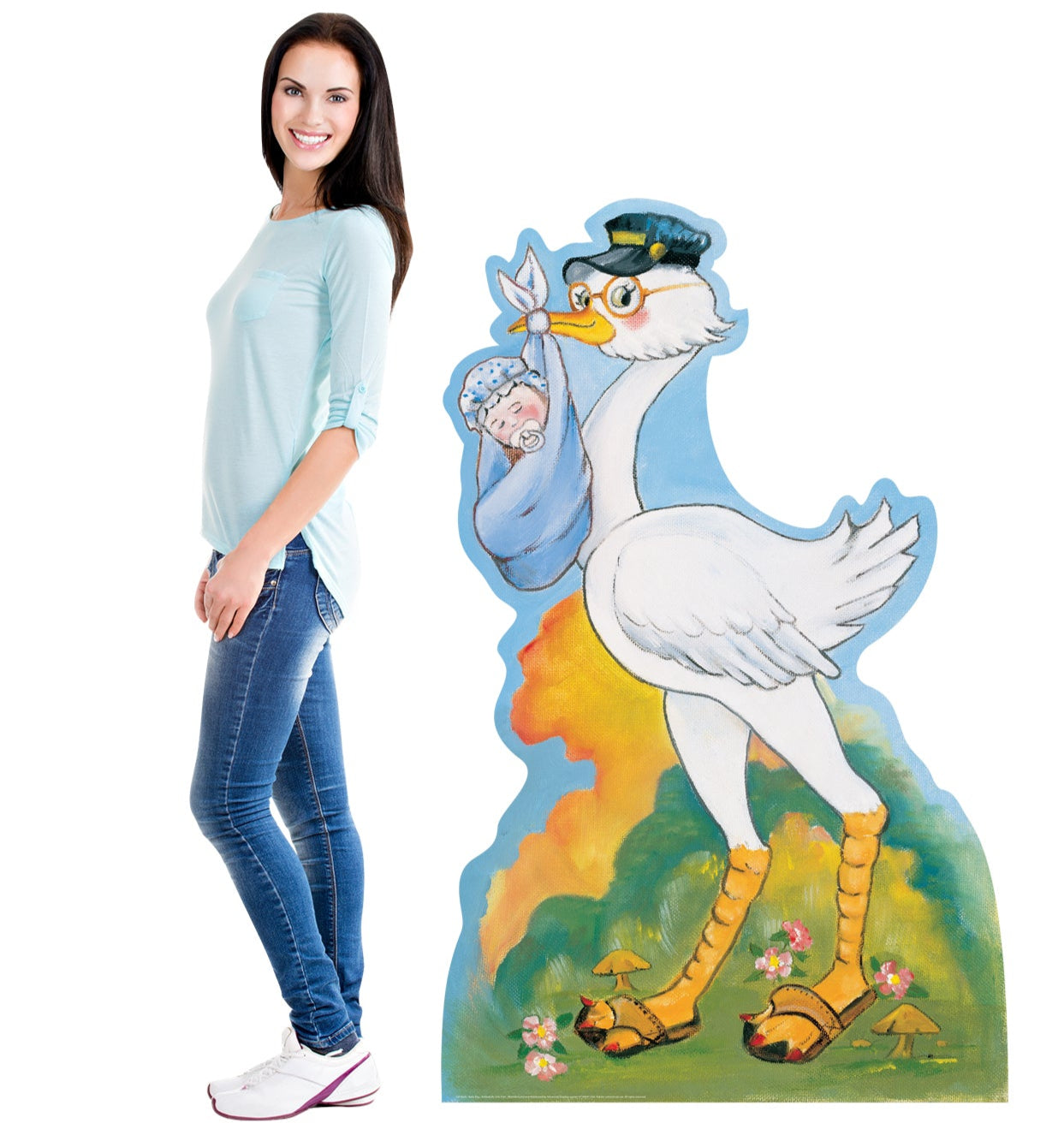 Life-size Stork with Baby Boy Cardboard Cutout - All Cutouts