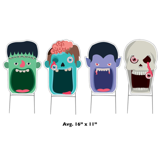Halloween Scary Faces Outdoor Yard Sign (4-Pack)