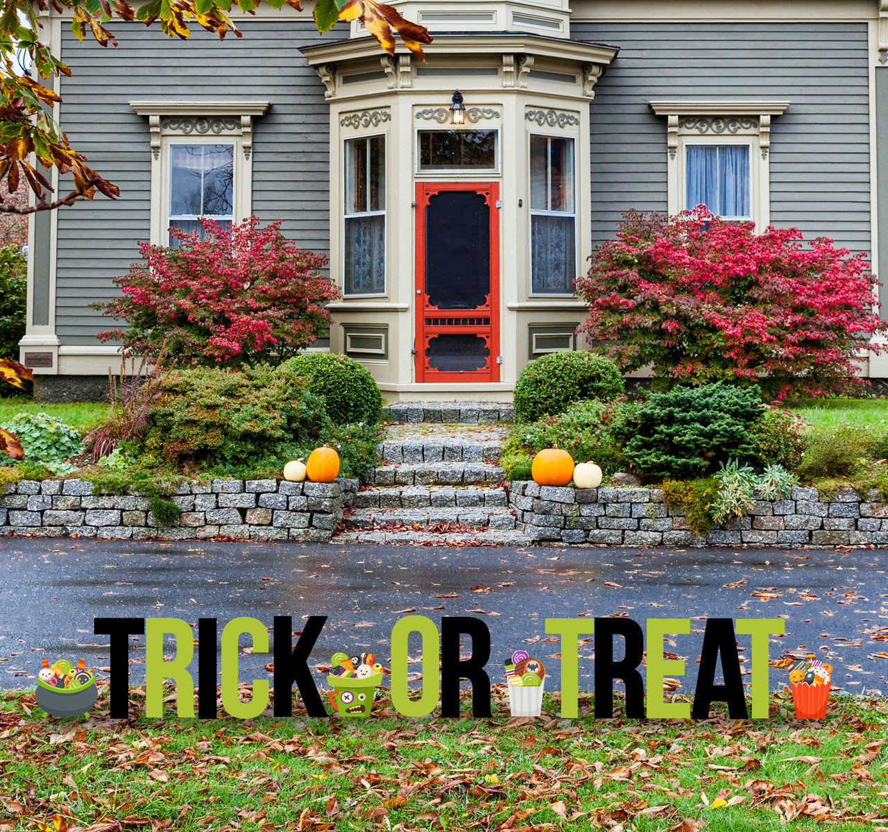 Trick or Treat with Candy Buckets Coroplast Outdoor Yard Letters - All Cutouts