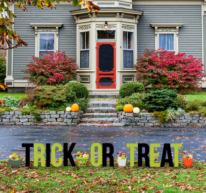 Trick or Treat with Candy Buckets Coroplast Outdoor Yard Letters - All Cutouts