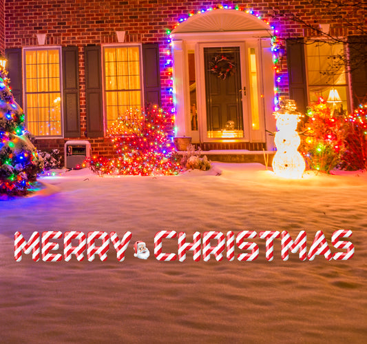Merry Christmas with Stripes and Santa Head Coroplast Outdoor Yard Sign Set