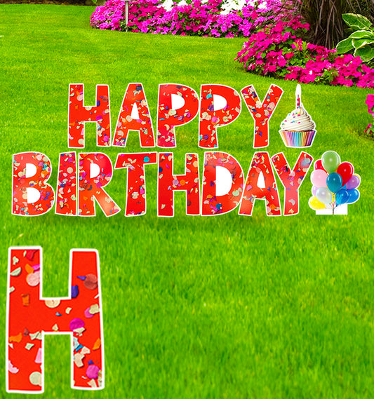 Happy Birthday Confetti Coroplast Outdoor Yard Sign - All Cutouts