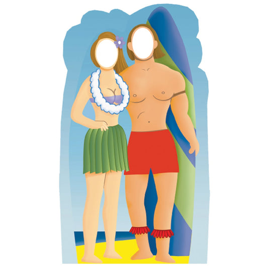Life-size Surfer Couple holding Surfboard Stand-in Cardboard Standup | Cardboard Cutout - All Cutouts