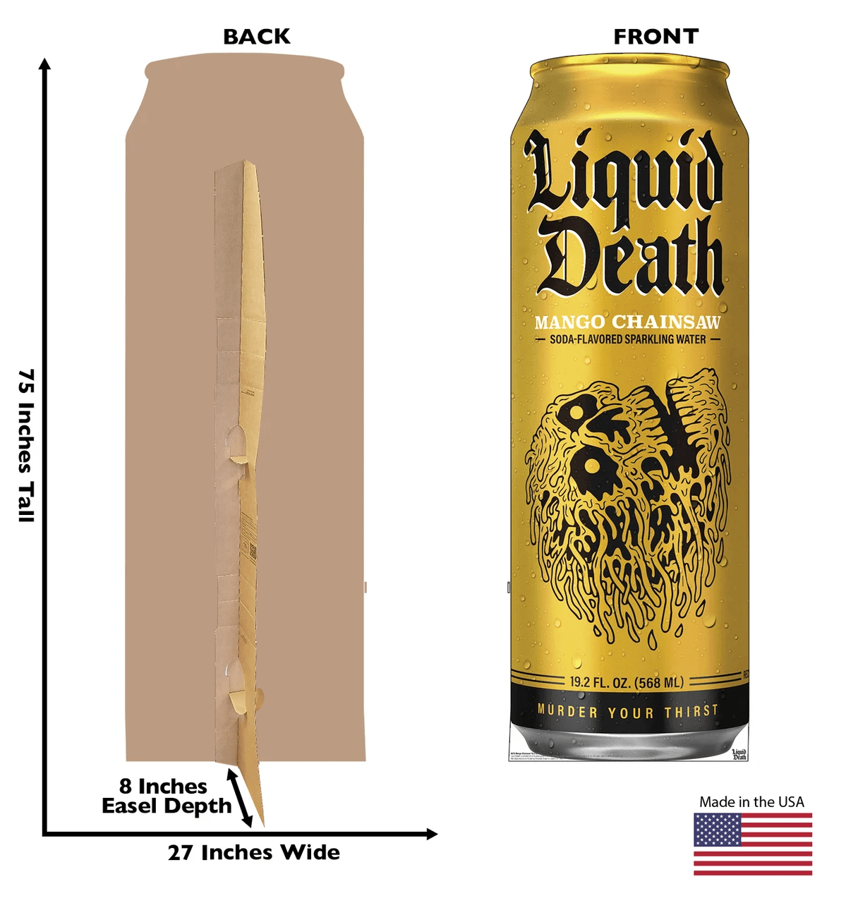 Life-Size Mango Chainsaw 19.2 oz Can (Liquid Death) Cardboard Cutout - All Cutouts