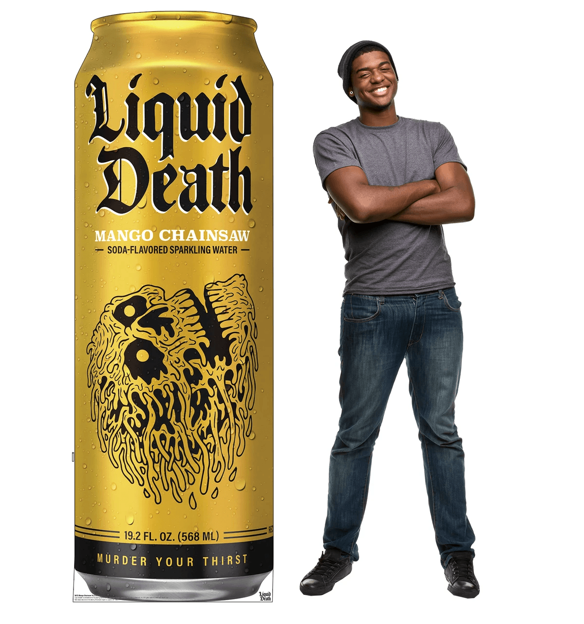 Life-Size Mango Chainsaw 19.2 oz Can (Liquid Death) Cardboard Cutout - All Cutouts