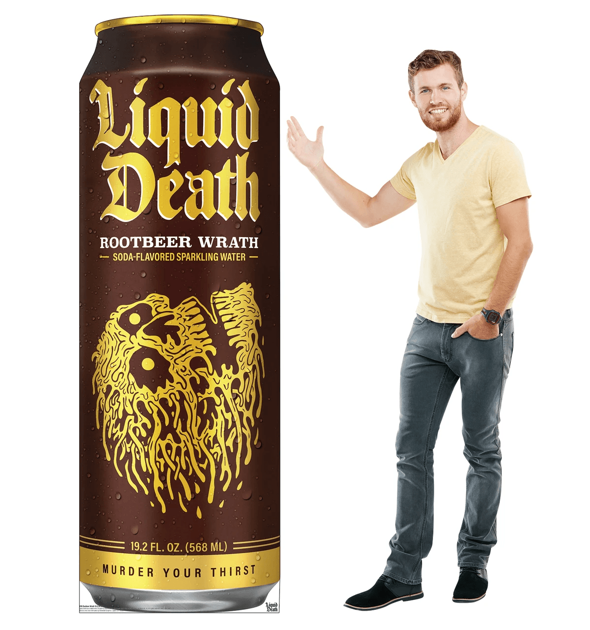 Life-Size Rootbeer Wrath 19.2 oz Can (Liquid Death) Cardboard Cutout - All Cutouts