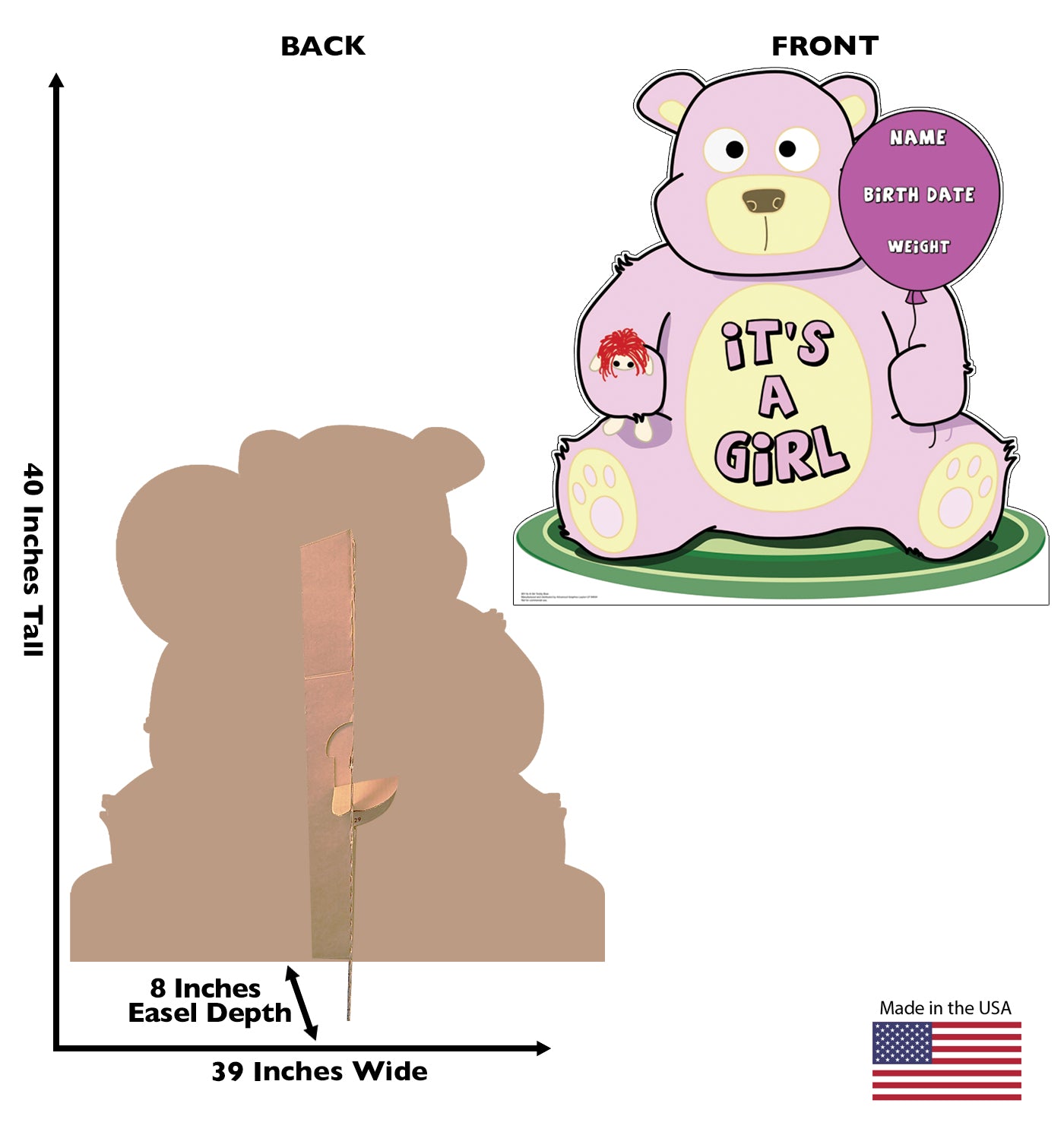 Life-size It's A Girl Teddy Bear Cardboard Cutout - All Cutouts